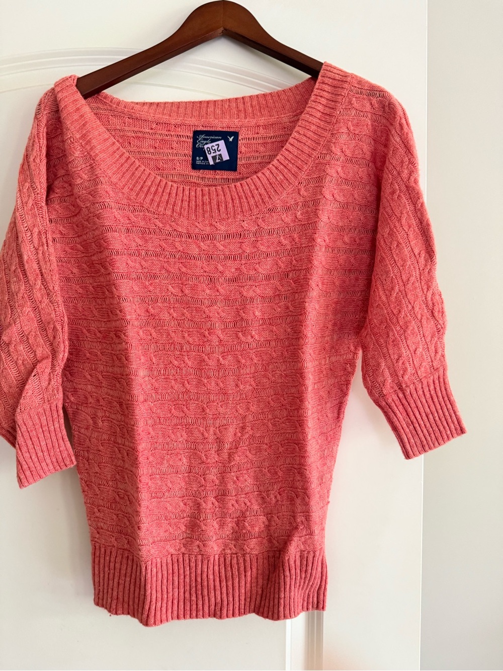American Eagle Outfitters Coral Cable Scoop-Neck Sweater